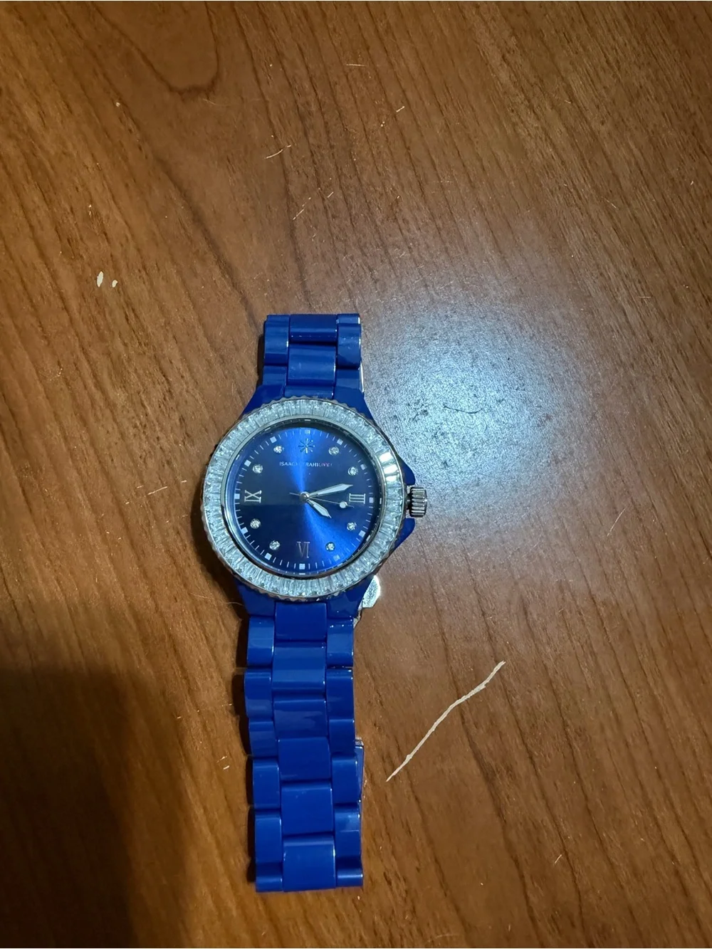 Isaac Mizrahi Royal Blue and Silver Crystal Bezel Women's Watch